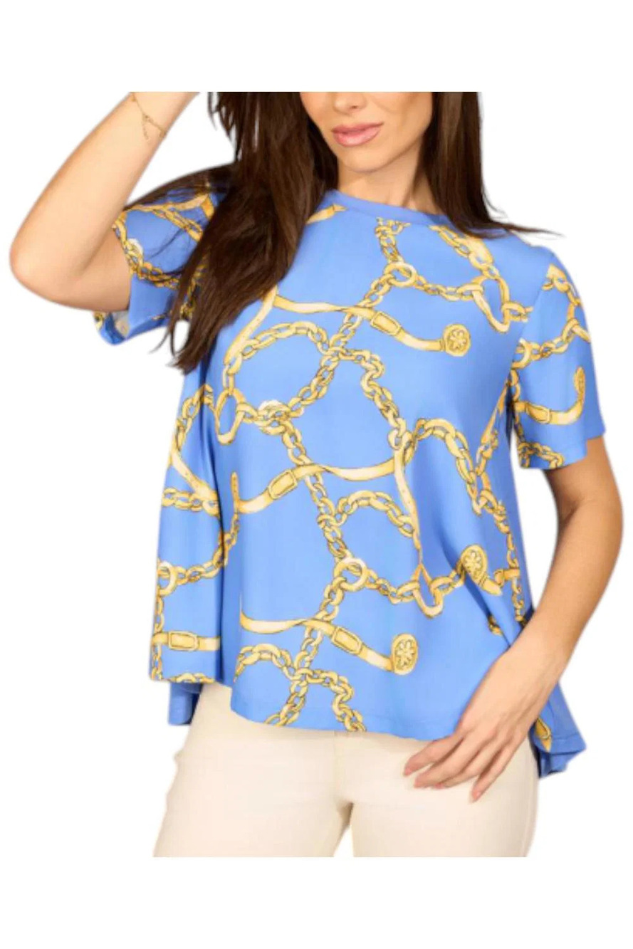 DG2 by Diane Gilman Women's Crepe De Chine Sleeve Top Painted Chains - Regular